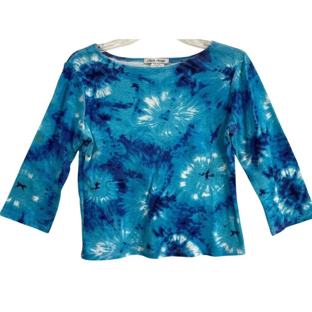 Vintage Tie Dye Y2K T-Shirt Top Women S Blue Festival Fairy Whimsy Hippie Preppy